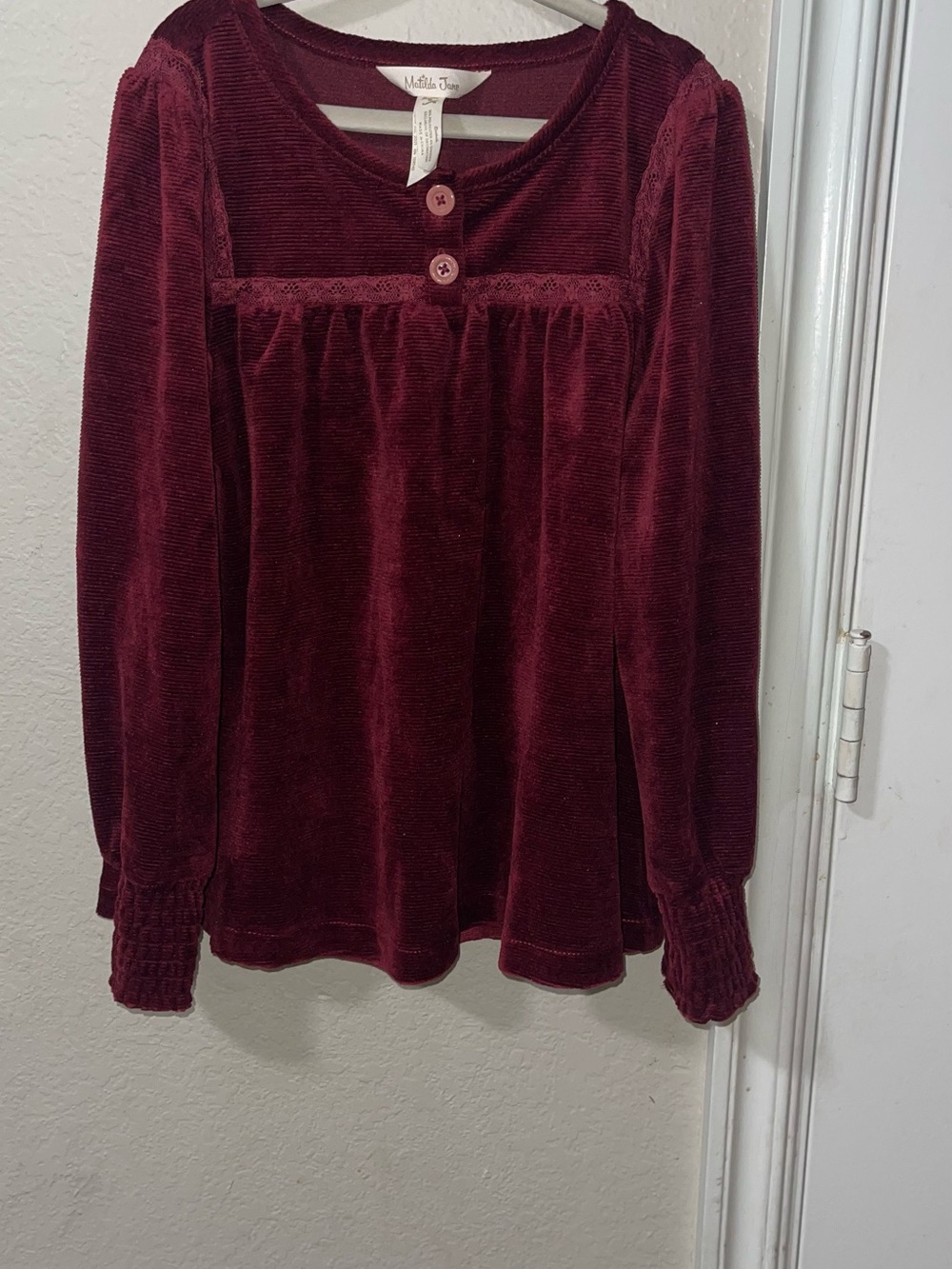 Matilda Jane Deep Burgundy Velvet Long Sleeve Blouse